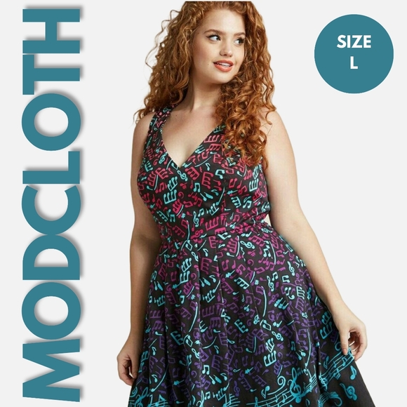 ModCloth Bijou Joys A-Line Music Print Dress Size L - Picture 1 of 13